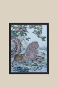 A 'LION' PORCELAIN PANEL PAINTING