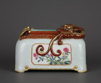 A WHITE GLAZED FAMILLE ROSE 'FLOWERS CHI DRAGON AND BAT' BRUSH WASHER