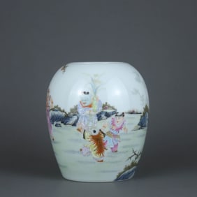 A FAMILLE ROSE 'FIGURAL STORY' WATER POT