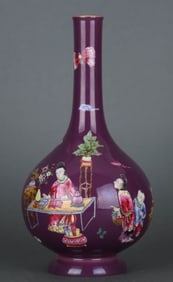 A PURPLE GROUND FAMILLE ROSE 'FIGURES' VASE