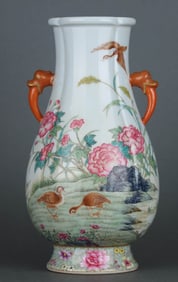 A FAMILLE ROSE 'FLOWERS AND BIRDS POETRY' MELON SHAPED JAR