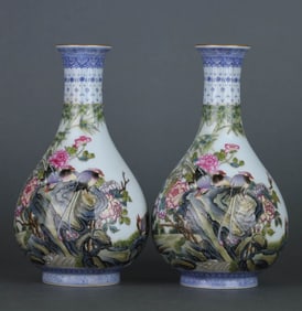 AN ENAMEL 'FLOWERS AND BIRDS POETRY' YUHUCHUNPING