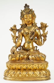 GILDED BRONZE GUANYIN STATUE