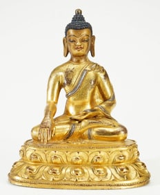 GILDED BRONZE SAKYAMUNI BUDDHA STATUE