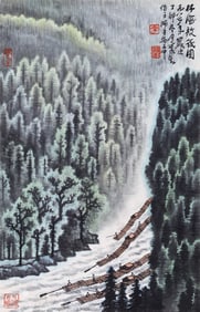 LI KERAN (1907–1989), ATTRIBUTED TO, RAFTING IN THE FOREST SEA