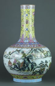 A FAMILLE-ROSE 'LANDSCAPE' GLOBULAR VASE
