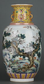 A FAMILLE-ROSE 'PINE AND CRANES FOR SHOU' VASE