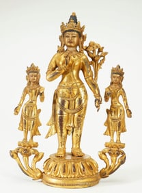 GILDED BRONZE BODHISATTVA STATUE