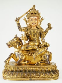 GILDED BRONZE MANJUSHRI BODHISATTVA STATUE