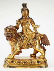 GILDED BRONZE MANJUSHRI BODHISATTVA STATUE