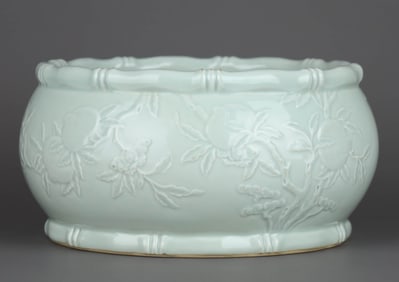 A PALE CELADON-GLAZED CARVED 'BAMBOO' BRUSH WASHER