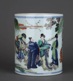 A DOUCAI 'FIGURAL' BRUSH POT