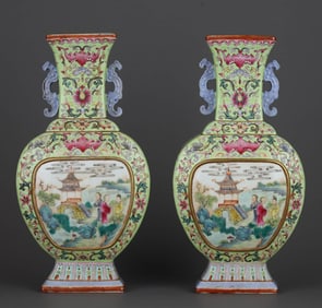 A YELLOW-GLAZED FAMILLE ROSE 'FIGURAL'