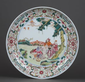 A FAMILLE ROSE 'FLORAL AND LUCKY FIGURE' DISH