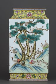 A FAMILLE ROSE 'PINE AND CRANE' MEIPING