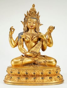 GILDED BRONZE MIAO YIN GUANYIN STATUE