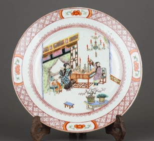 A FAMILLE ROSE 'FIGURAL' DISH