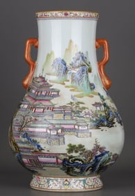 A FAMILLE ROSE 'LANDSCAPE AND BUILDING'JAR