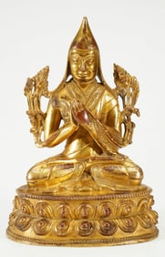 GILDED BRONZE TSONGKHAPA STATUE
