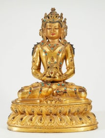 GILDED BRONZE AMITAYUS BUDDHA STATUE