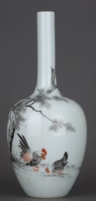 A GRISAILLE 'COCK AND HEN WITH POETRY' VASE