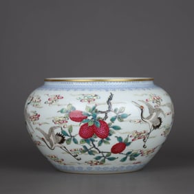 A FAMILLE ROSE 'THREE LUCKY CRANES' BRUSH WASHER
