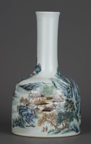 A FAMILLE ROSE 'LANDSCAPE AND PAVILION' VASE