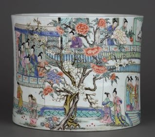 A FAMILLE ROSE 'FRUITFUL HARVEST' BRUSH POT