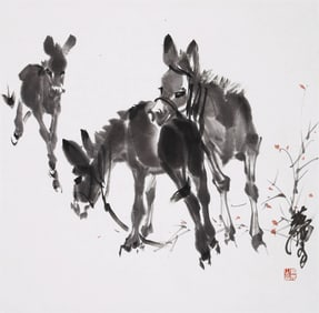 HUANG ZHOU (1925–1997), ATTRIBUTED TO, THREE DONKEYS
