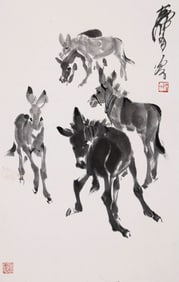 HUANG ZHOU (1925–1997), ATTRIBUTED TO, FIVE DONKEYS