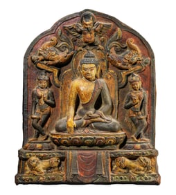 A LARGE MINERAL PIGMENT SHAKYAMUNI WITH TIBET GUGE DYNASTY STYLE