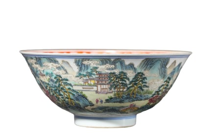 A FAMILLE ROSE 'LANDSCAPE' BOWL