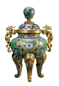 A COPPER-BODY CLOISONNé ENAMEL 'TAOTIE' TRIPOD CENSER