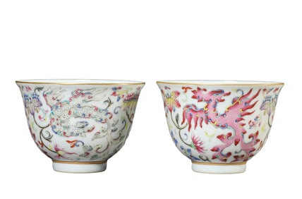 A PAIR OF FAMILLE ROSE 'PHOENIX' CUPS