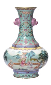 A TURQUOISE-GROUND FAMILLE ROSE 'CHILDREN AT PLAY' VASE