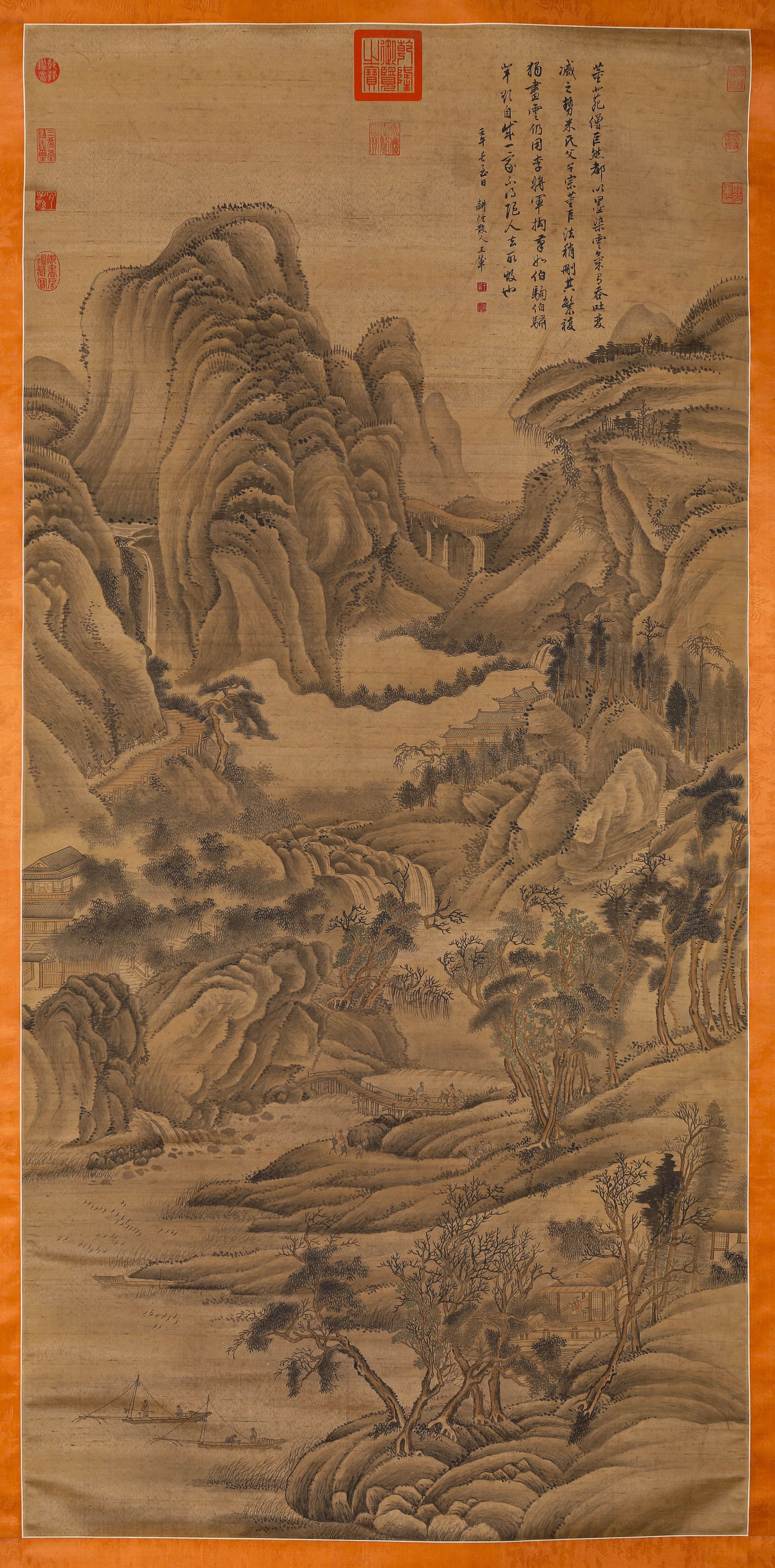 WANG HUI (1632–1717), ATTRIBUTED TO, LANDSCAPES: WANG HUI (1632–1717), ATTRIBUTED TO, LANDSCAPES Dimensions: Width: 84 cm (33.07 in.), Height: 174 cm (68.50 in.). All measurements are approximate. Any condition statement is given as a courtesy to