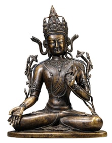 AN ALLOY COPPER INLAID WITH SILVER GUAN YIN BODHISATTVA