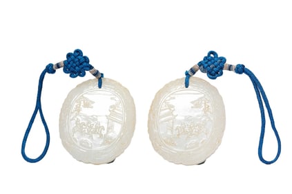 A SET OF JADE CARVED FIGURE AND POEM PLAQUES