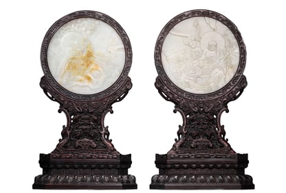 A SET OF JADE CARVED ARHAT SCREEN