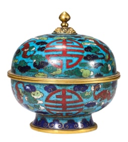 A COPPER-BODY CLOISONNé ENAMEL 'SHOU' AND 'FORTUNE'  BOX WITH COVER