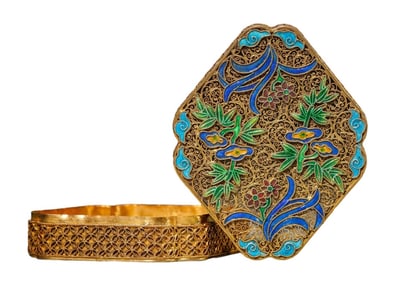 A SILVER-GILT CLOISONNé ENAMEL 'FLOWER' BOX WITH COVER