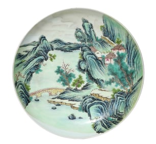 A FAMILLE ROSE 'LANDSCAPE' DISH