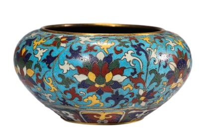 A COPPER-BODY CLOISONNé ENAMEL 'LOTUS' BOWL