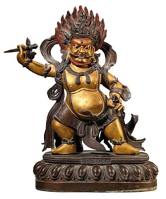 A COPPER LACQUERED GOLD BUDDHA STATUE