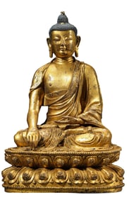 A COPPER-GILT SHAKYAMUNI BUDDHA