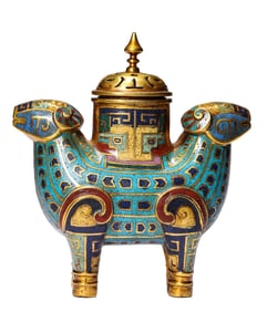 A CLOISONNé BLUE AND WHITE DOUBLE SHEEP