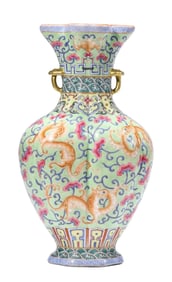 A GREEN-GROUND GILT-DECORATED 'RED DRAGON' VASE