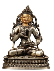 A TIBETAN SILVER VAJRASATTVA BUDDHA