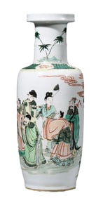 A WUCAI 'FIGURE' ROULEAU VASE