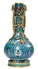A COPPER-BODY CLOISONNé ENAMEL 'PASSIONFLOWER' LONG NECK VASE